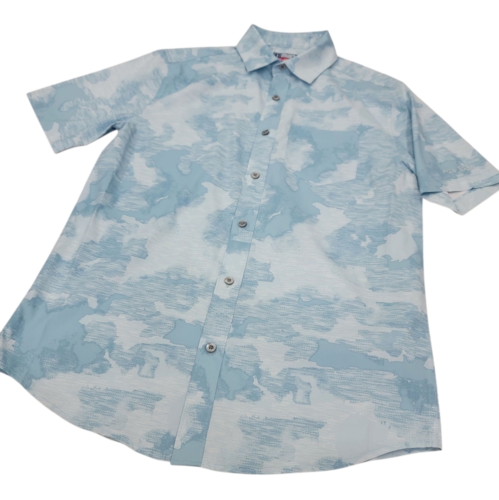 PGA Tour Apparel Abstract Sky Print Golf Shirt Blue Lightweight Sporty Men's S - Picture 5 of 16